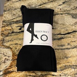 Ellen Tracy Women’s Soft and Cozy 2 Pair Black Fleeced Tights-Sz L/XL-new
